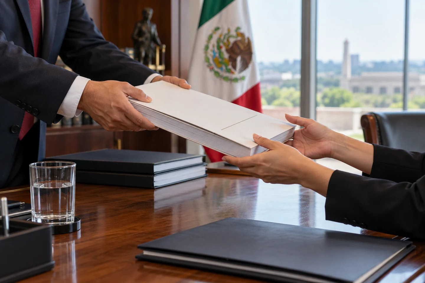 Entrega del quinto informe de gobierno ante el Congreso de Nuevo León. Imagen creada con IA; es ilustrativa y no documental.