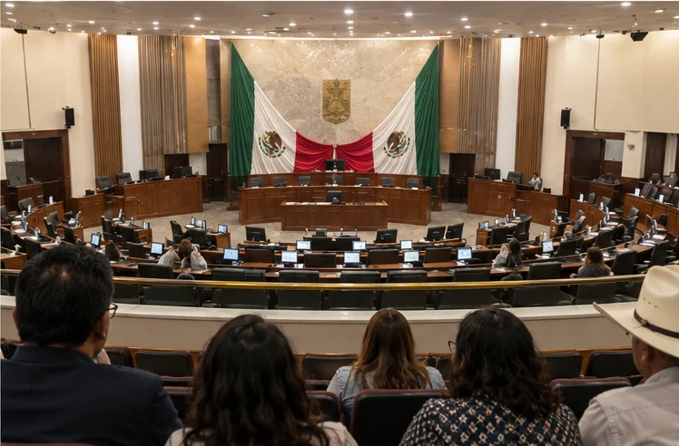 Sesión del Congreso de Sonora en el pleno. Imagen creada con IA; es ilustrativa y no documental.