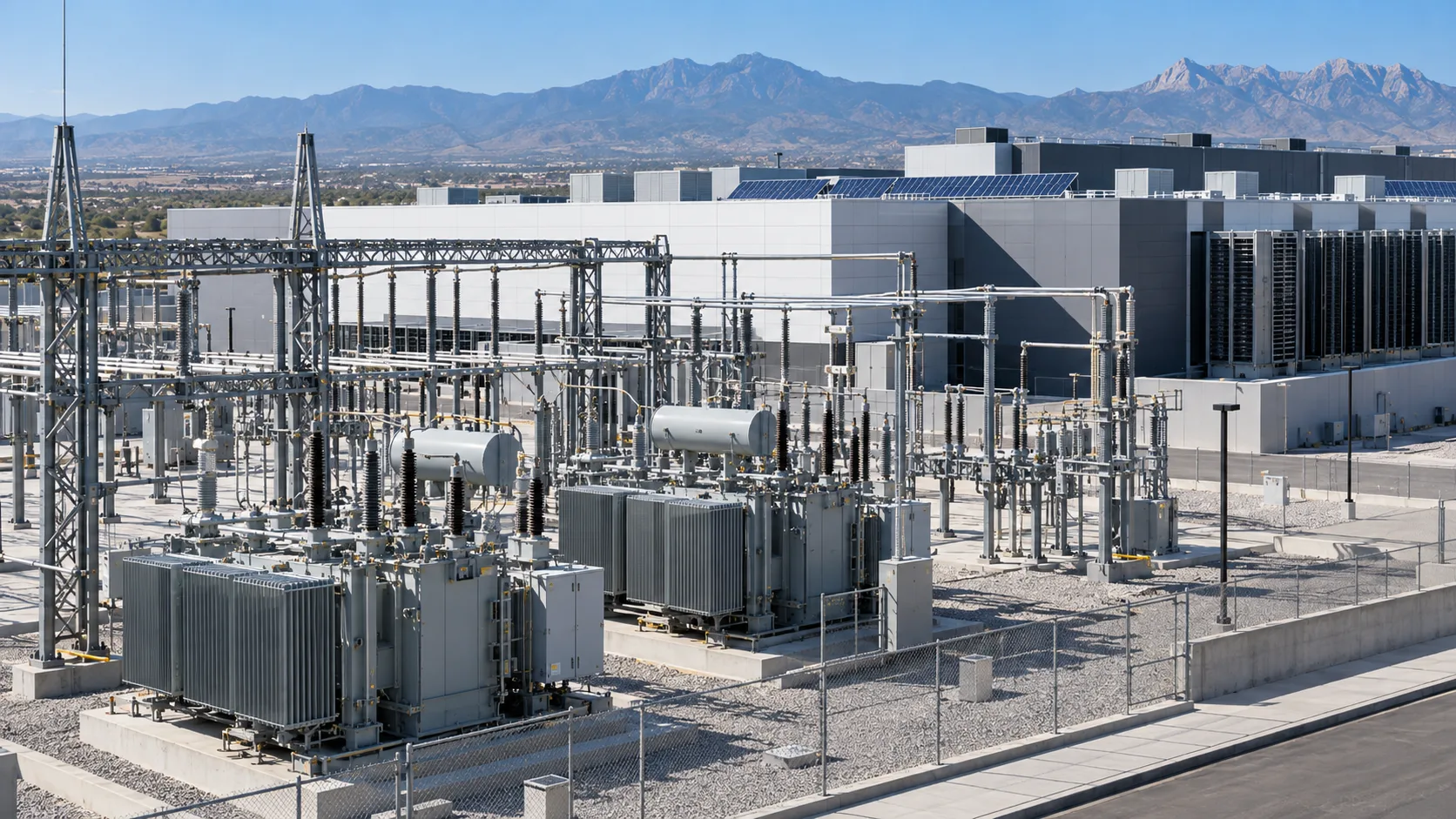 Fotografia de infraestructura electrica junto a un centro de datos.